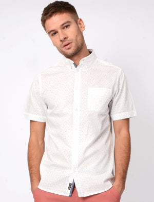 Fallbrook Triangle Print Short Sleeve Cotton Shirt In White - Tokyo Laundry