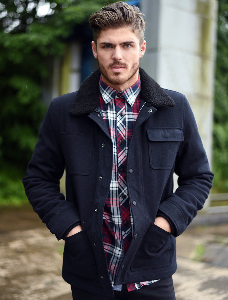Babayan Wool Rich Borg Collar Jacket in Navy Tokyo Laundry