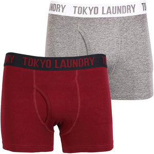 Adahy ( 2 Pack) Boxer Shorts Set in Mid Grey Marl / Oxblood  - Tokyo Laundry