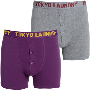 West Hawk (2 Pack) Boxer Shorts Set in Mid Grey Marl / Purple Rain - Tokyo Laundry