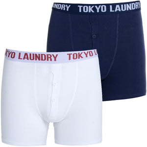 West Hawk (2 Pack) Boxer Shorts Set in Midnight Blue / Optic White - Tokyo Laundry