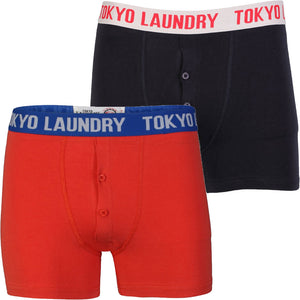 Kennedy (2 Pack) Boxer Shorts Set in Black / Tokyo Red - Tokyo Laundry