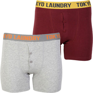 Kennedy (2 Pack) Boxer Shorts Set in Oxblood / Light Grey Marl - Tokyo Laundry