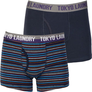 Minnesota (2 Pack) Boxer Shorts In Mood Indigo / Mood Indigo Stripe - Tokyo Laundry
