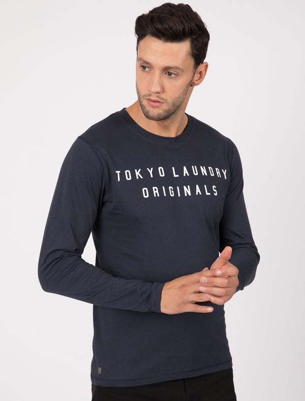 Edison Cotton Jersey Long Sleeve Top In Dark Navy - Tokyo Laundry