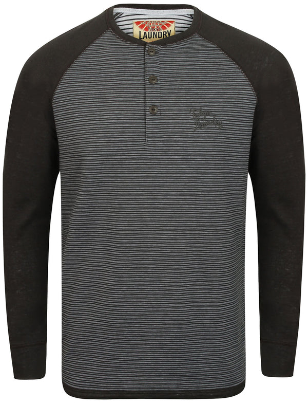 Sephro Raglan Sleeve Top with Stripe Print in Charcoal Marl - Tokyo Laundry