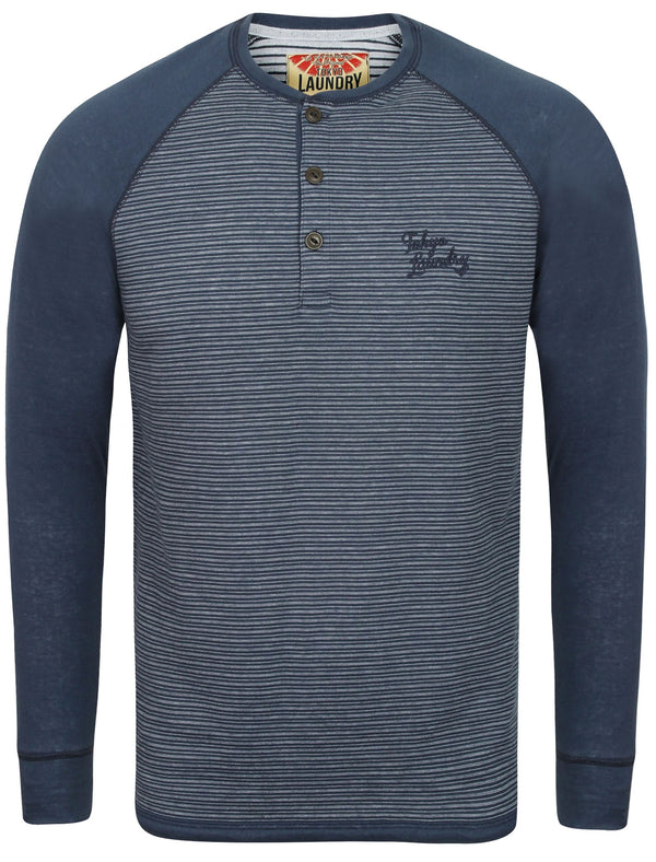 Sephro Raglan Sleeve Top with Stripe Print in Navy Marl - Tokyo Laundry