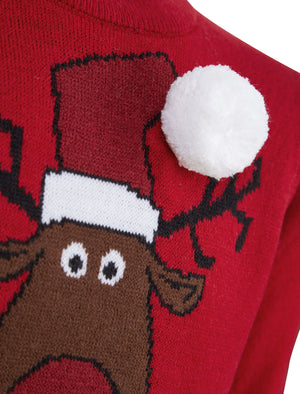 Boy's Reindeer 3D Pom-Pom Novelty Christmas Jumper in George Red - Merry Christmas Kids (4-12yrs)