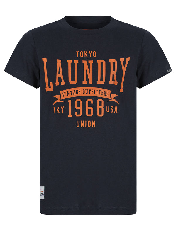 Boys Elon Motif Cotton T-Shirt in Sky Captain Navy - Tokyo Laundry Kids