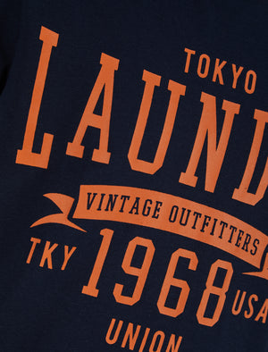 Boys Elon Motif Cotton T-Shirt in Sky Captain Navy - Tokyo Laundry Kids
