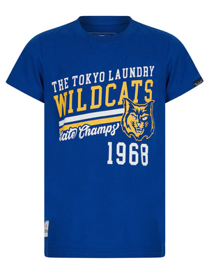 Boys Wildcats 68 2 Motif Cotton T-Shirt in Sea Surf Blue - Tokyo Laundry Kids