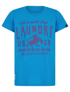 Boys Panther Motif Cotton T-Shirt in Blithe Blue - Tokyo Laundry Kids