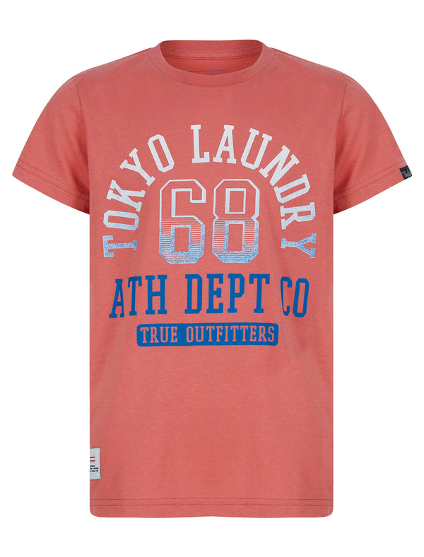 Boys Fader 68 Motif Cotton T-Shirt in Faded Peach - Tokyo Laundry Kids