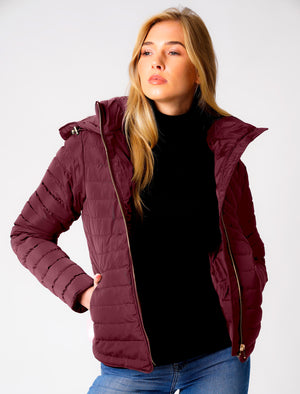 Ginger 2 Quilted Hooded Puffer Jacket in Burgundy - Tokyo Laundry