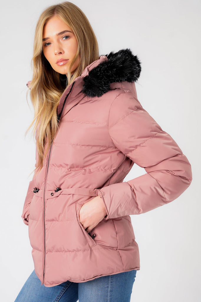Jasmin Quilted Puffer Jacket With Faux Fur Trim Hood In