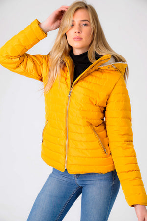 Geri Borg Lined Quilted Puffer Coat with Hood In Old Gold - Tokyo Laundry
