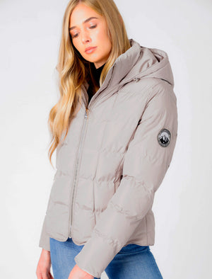 Wookie Quilted Hooded Jacket In Fog Stone - Tokyo Laundry