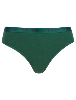 Bella (5 Pack) Cotton Assorted Thongs in Nine Iron / Light Grey Marl / Dark Green / Jet Black / Misty Rose - Tokyo Laundry
