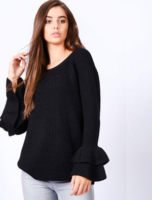 TL Ocean Jumper with Frill Sleeves in Black - Tokyo Laundry
