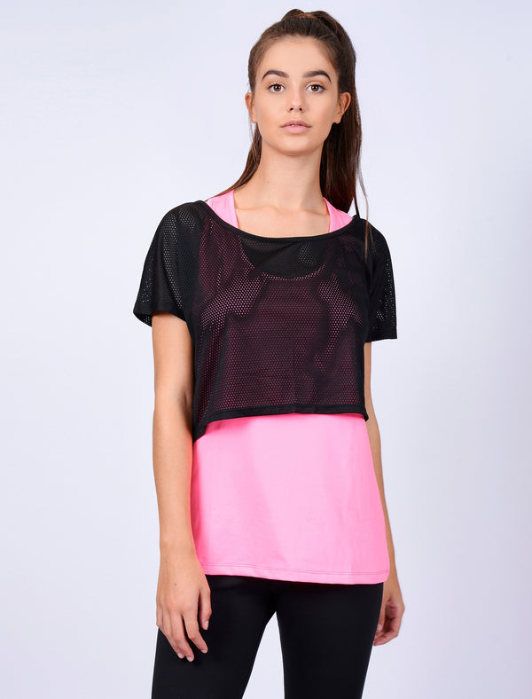 Pendra 2 in 1 Mesh Layer Sports Top in Black - Tokyo Laundry Active