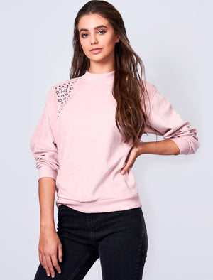 Mac Star Embroidered Velour Sweatshirt In Dusty Pink - Amara Reya