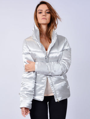 Edona Satin Quilted Puffer Jacket in Whisper Grey - Tokyo Laundry