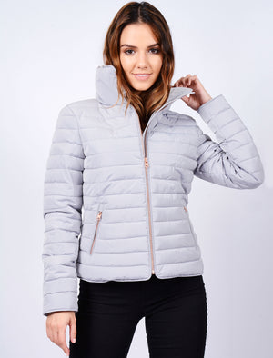 Honey Funnel Neck Quilted Jacket in Silver Sconce - Tokyo Laundry