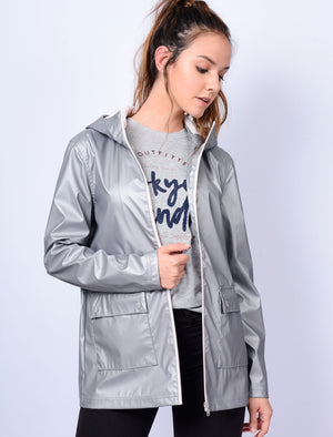 TL Seagull Hooded PU Coat in Matte Silver - Tokyo Laundry