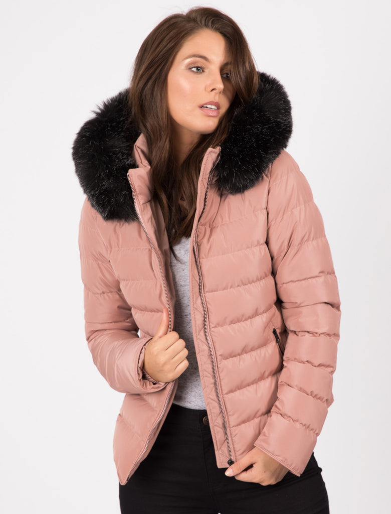 Pepper Quilted Hooded Jacket With Detachable Fur Trim In New Pink - To ...