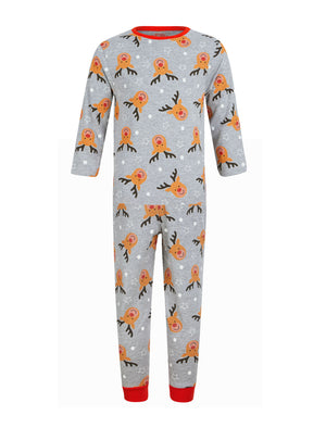 Boy's Rudolph Repeat Motif 2PC Lounge Pyjama Set in Light Grey Marl - Merry Christmas Kids (4-12yrs)