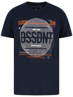 Waves Motif Cotton Jersey T-Shirt In Sky Captain Navy - Dissident