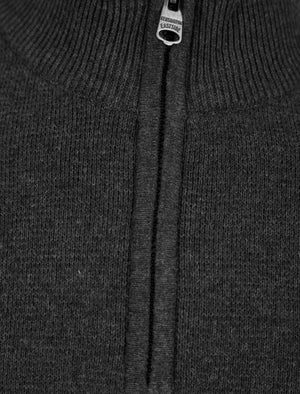 Barnsley Cotton Rich Half Zip Neck Knitted Jumper in Dark Grey Marl - Kensington Eastside