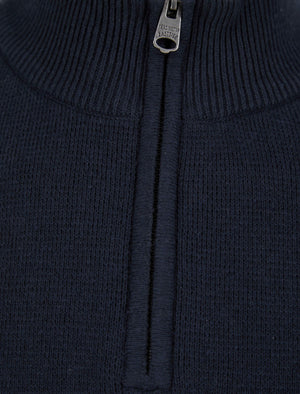 Barnsley Cotton Rich Half Zip Neck Knitted Jumper in Navy - Kensington Eastside