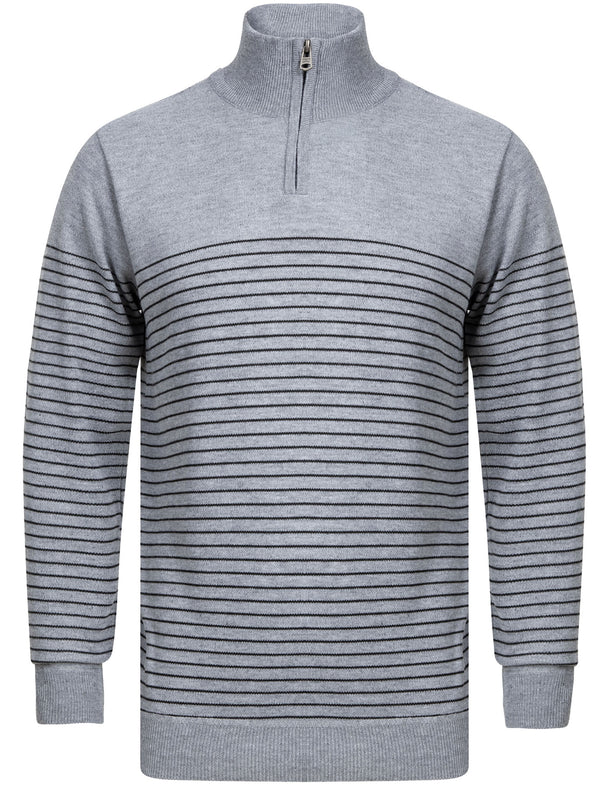 Humphrey Striped Half Zip Neck Knit Jumper in Grey - Kensington Eastside