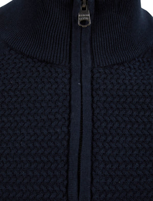 Karo Half Zip Textured Knit Cotton Jumper In Ink - Kensington Eastside