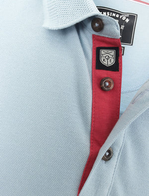 Menotti Cotton Pique Polo Shirt with Jacquard Collar in Skyway - Kensington Eastside
