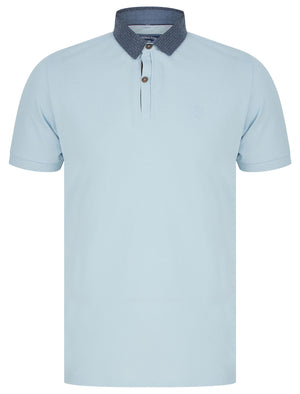 Pastor Cotton Pique Polo Shirt with Pattern Chambray Collar in Skyway Blue - Kensington Eastside