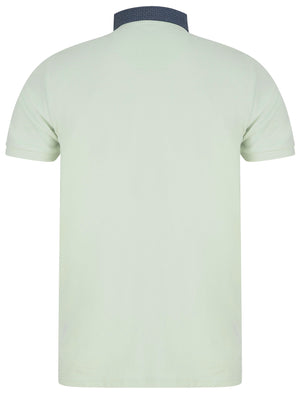 Pastor Cotton Pique Polo Shirt with Pattern Chambray Collar in Surf Spray Mint - Kensington Eastside