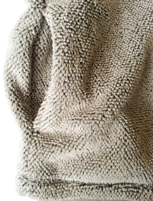 Micro Soft Jacquard Fleece Lined Bonded Pullover with Half Zip In Cream / Castlerock - Kensington Eastside