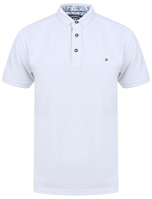 Providence Cotton Pique Polo Shirt with Mock Chest Pocket in Bright White - Kensington Eastside