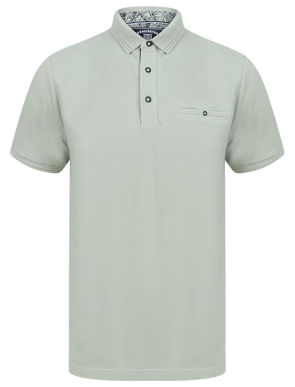 Providence Cotton Pique Polo Shirt with Mock Chest Pocket in Sea Foam Green - Kensington Eastside