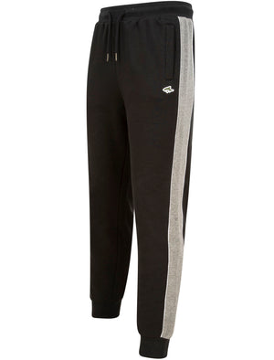 Elias Brushback Fleece Cuffed Joggers with Piping Detail in Jet Black - Le Shark