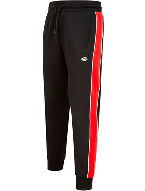 Mitch Pant Joggers with Colour Block Side Panels In Jet Black / Red - Le Shark