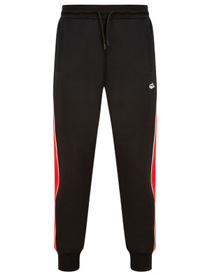 Mitch Pant Joggers with Colour Block Side Panels In Jet Black / Red - Le Shark