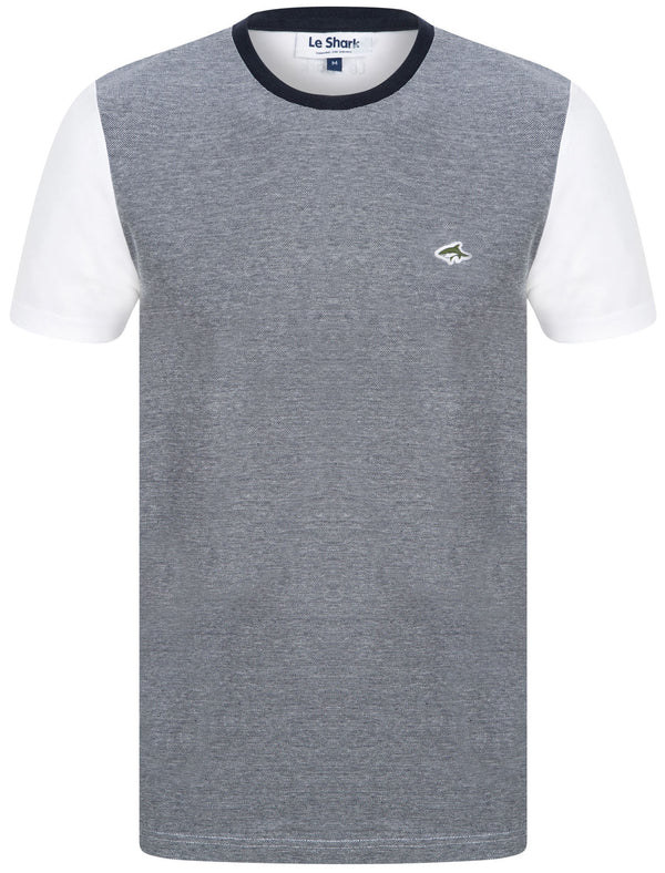 Ruben Cotton Jersey T-Shirt with Birdseye Front Panel in Navy / Optic White - Le Shark