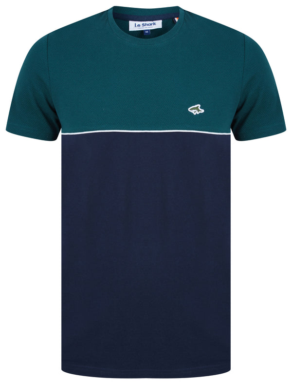 Tom Colour Block Textured Cotton T-Shirt in Dune Bug - Le Shark