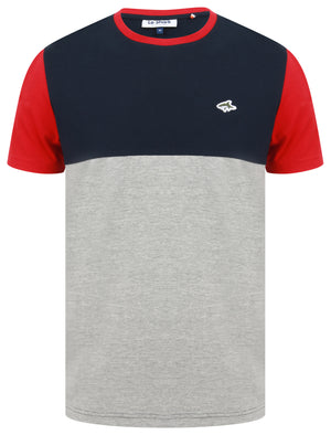 Adon Colour Block Panel Cotton Jersey T-Shirt in Scarlet Sage - Le Shark