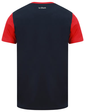 Adon Colour Block Panel Cotton Jersey T-Shirt in Scarlet Sage - Le Shark