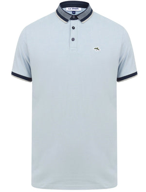 Mill 2 Cotton Pique Polo Shirt with Jacquard Collar In Blue Fog - Le Shark