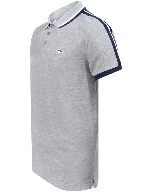 Patcham Cotton Pique Polo Shirt with Racer Stripe Tape Detail In Light Grey Marl - Le Shark